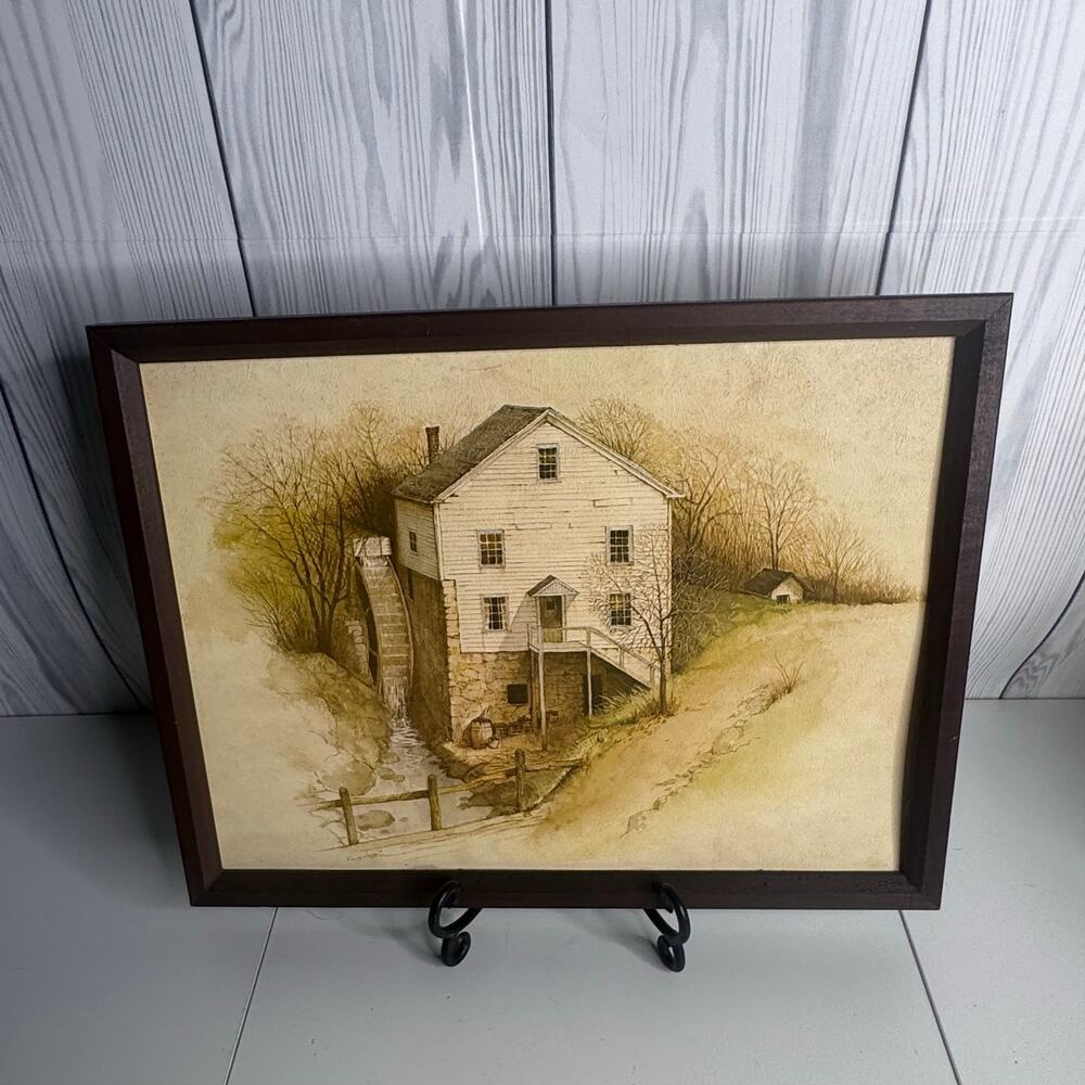 Vintage MCM Textured Art Print Barn Rustic 20th Century Farm Cottage